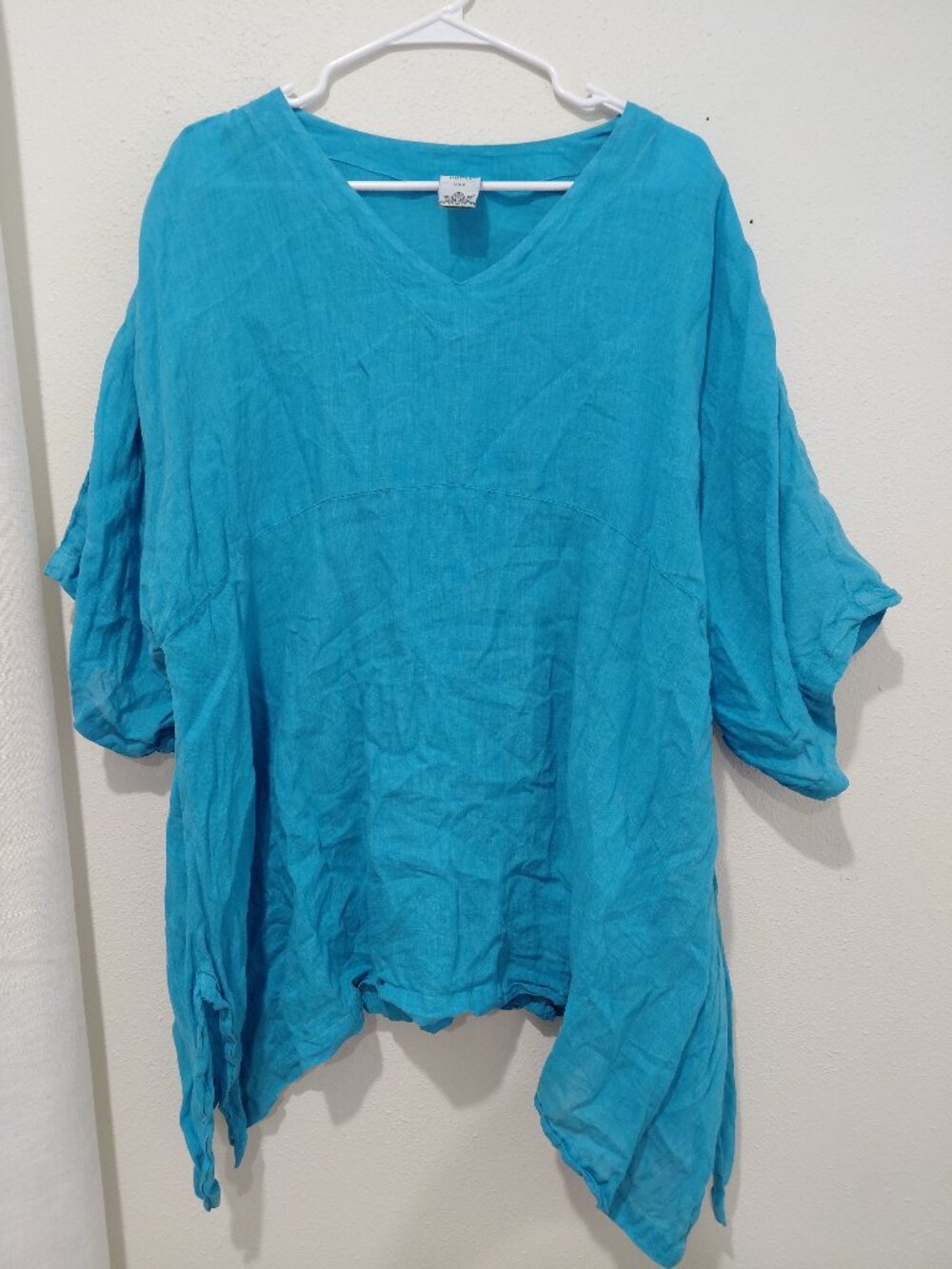 Matchpoint Blue Linen Oversized Tunic Top Blouse Lagenlook Medium USA